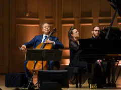 Mayor Wu and cellist Yo-Yo Ma perform together at Boston’s Symphony Hall